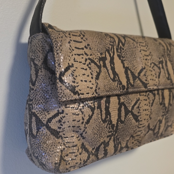 Lord & Taylor Brown and Black Shoulder Bag with Snakeskin Pattern - Picture 2 of 9